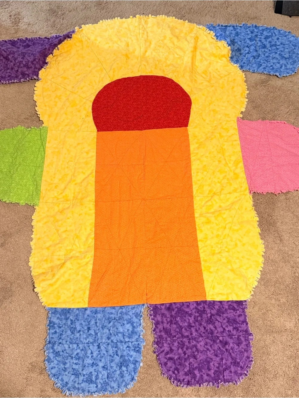 Patchwork Dog Shaped Vintage Quilt - Multi Rainbow Color Baby Blanket - So Cute!